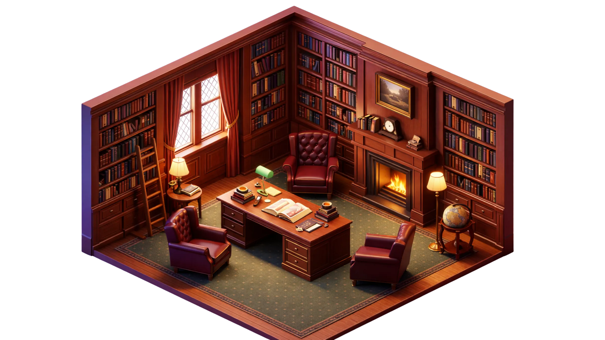 La bibliothèque des serious games du catalogue Studyo, en vue isométrique