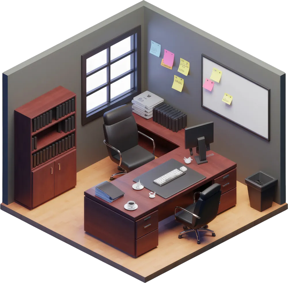Conception & Qualiopi, pièce du studio Studyo en vue isométrique