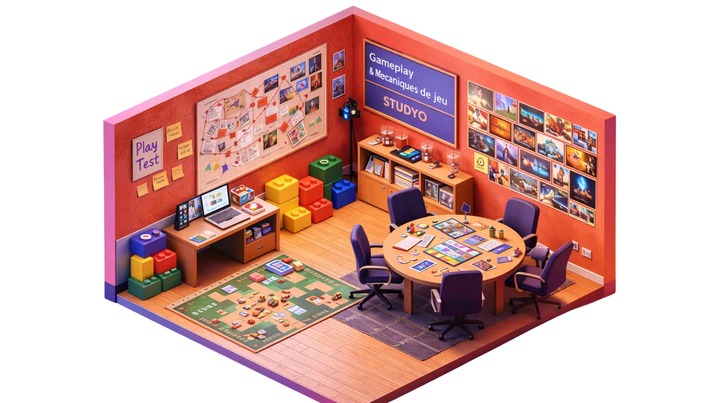 La salle des ateliers LEGO® SERIOUS PLAY® du studio Studyo, en vue isométrique