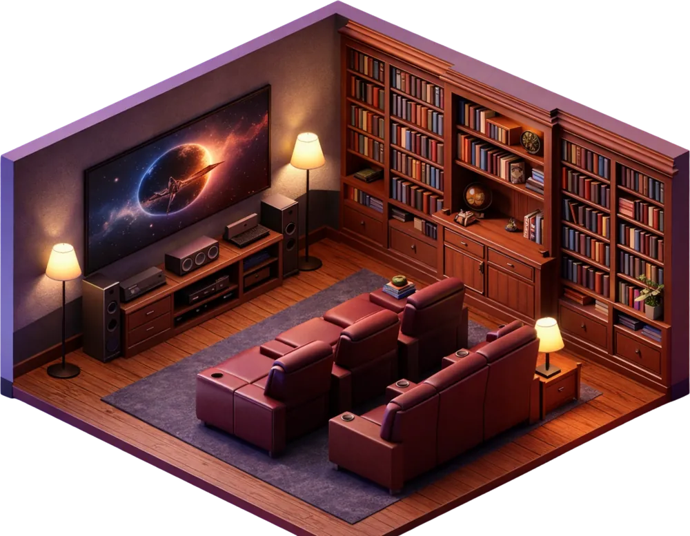 Salle de projection isométrique du studio Studyo