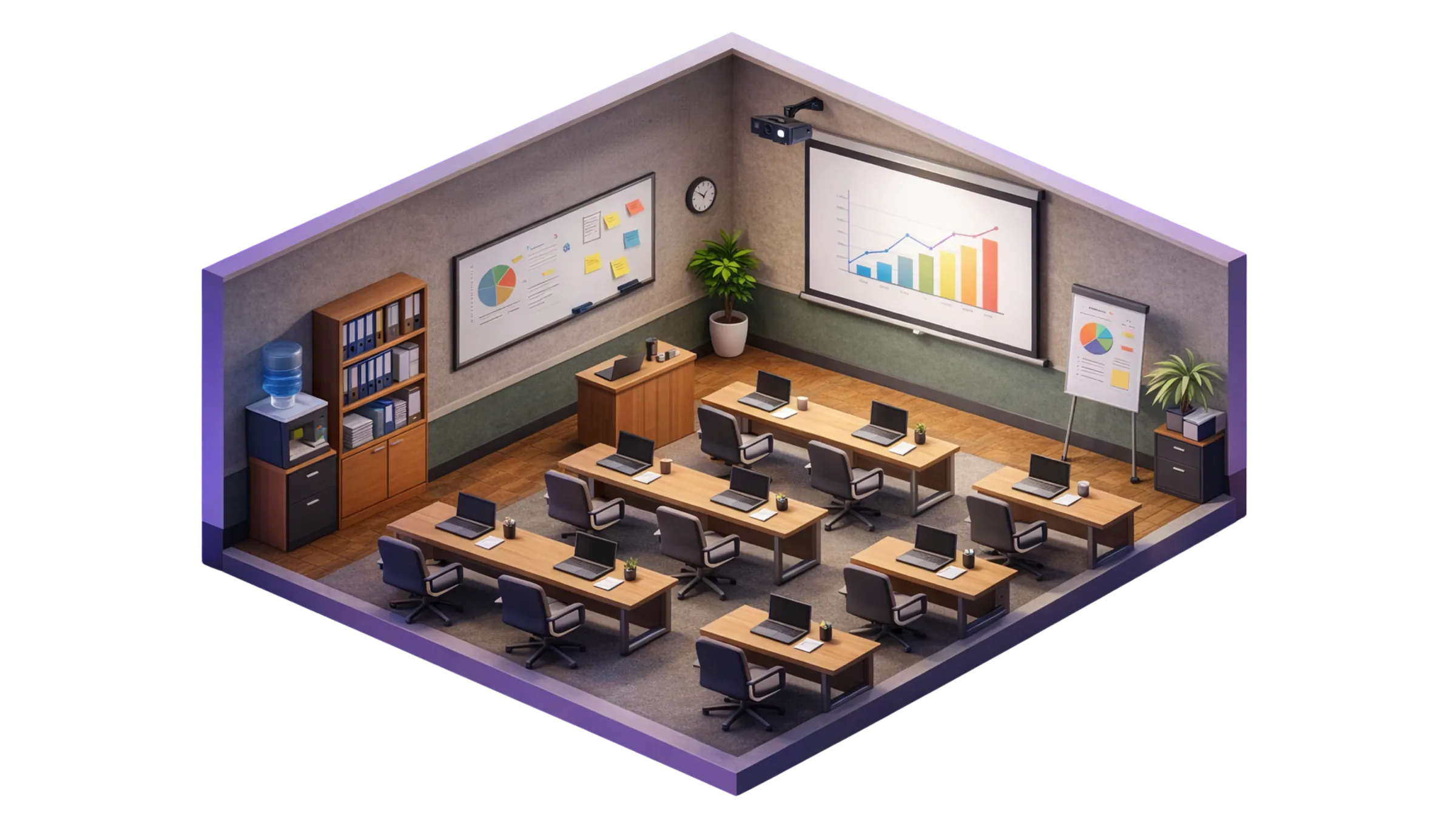 Salle de formation Studyo en vue isométrique